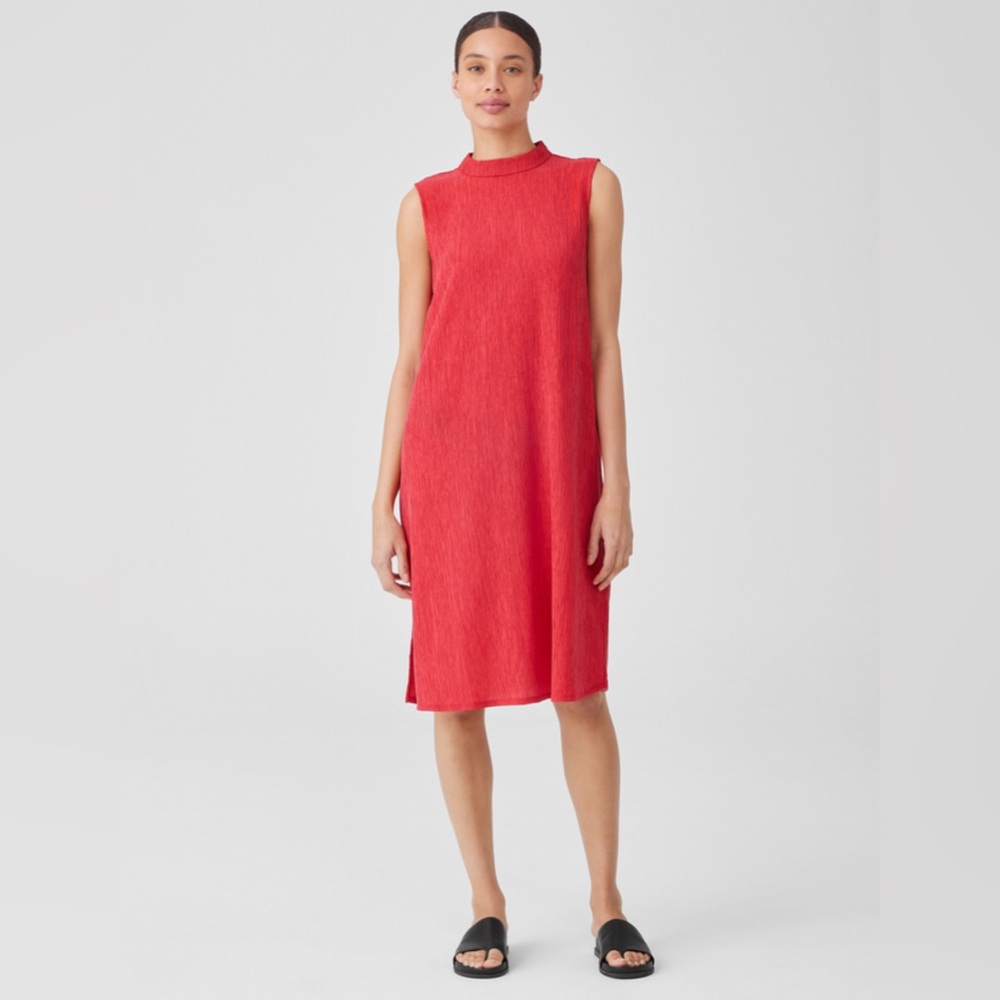 Eileen Fisher Woven Plisse Mock Neck Dress - Size XXS - NWT